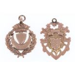 Two 9ct gold shield fobs,