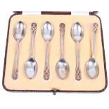 George VI set of six silver coffee spoons with pierced terminals. Sheffield 1939.