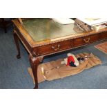 19th century mahogany library table with frieze drawers raised on cabriole supports terminating in