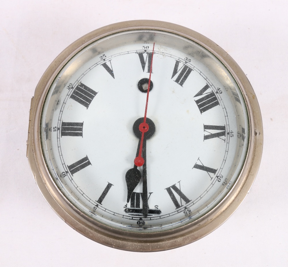 Chrome plated bulkhead clock, stamped ICG, 42/1,