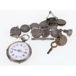 935 grade silver open face fob watch on silver 3d guard.