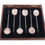 George V set of six silver coffee spoons with coffee bean terminals. Birmingham 1923.