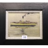 GEOFFREY ROPER Steamer Signed with initials, oil on panel,