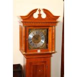 Reproduction yew wood grandmother clock with brass dial and engraved "Nottinghamshire".