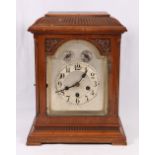 Late Victorian carved mahogany bracket clock,