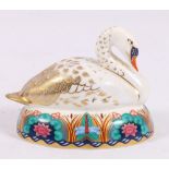 Royal Crown Derby Swan paperweight, gold stopper,