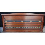 Victorian mahogany billiards scoreboard, 46cm high and 96cm wide.