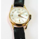 Lady's Lorenz 18ct gold watch on strap.