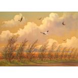 DONALD WATSON (1918 - 2005) Montagu's Harriers, France Signed and dated 1971, gouache, 20cm x 27cm.