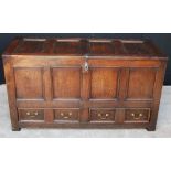 George III oak mule chest with panelled top and front and two base drawers,