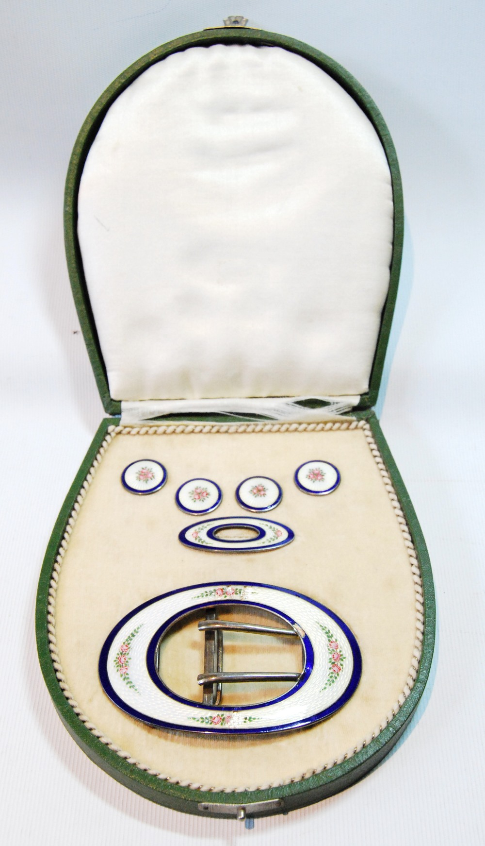 Silver and enamel belt buckle with brooch and four buttons, - Image 4 of 4