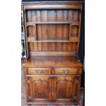 Reproduction George III style oak dresser, 179cm high and 98cm wide.