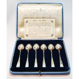 The British Hall Marks, a set of six silver teaspoons of plain Old English pattern,