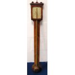 George III line inlaid mahogany stick barometer with paper and ink indicator, 100cm high.