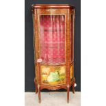 Late 20th century vitrine with ormolu mounts and three painted panels, 68cm wide and 152cm high.