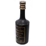 Wooden advertising model of a bottle for Rodger's Black Oil, 40cm high.