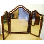 Edwardian tortoiseshell triptych dressing mirror of serpentine form, 65.5cm high.