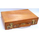 Holland & Holland light tan leather magazine case with brass locks and plate engraved 'Holland &