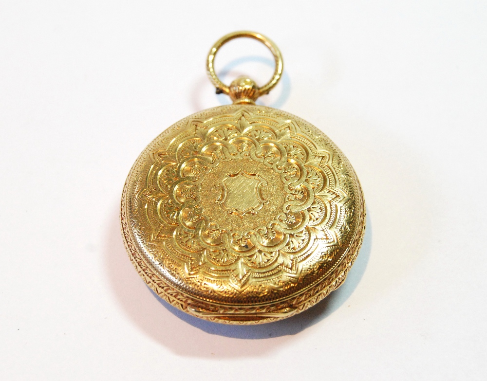 Lever watch with gold dial in 18ct gold open face case, 1866. - Image 2 of 2