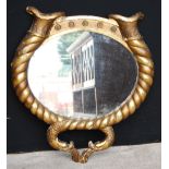 Regency gilt gesso Cornucopia mirror with dolphin terminals, 83cm high and 83cm wide.