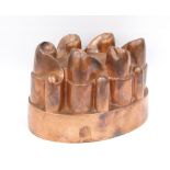 Oval copper Benham & Froud jelly mould, no. 56, 11cm high.