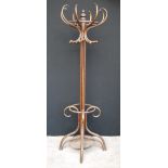 Early 20th century bentwood beech coat stand with drip tray, 200cm high.