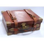 Holland & Holland oak and leather cartridge magazine case with brass fittings and lock,