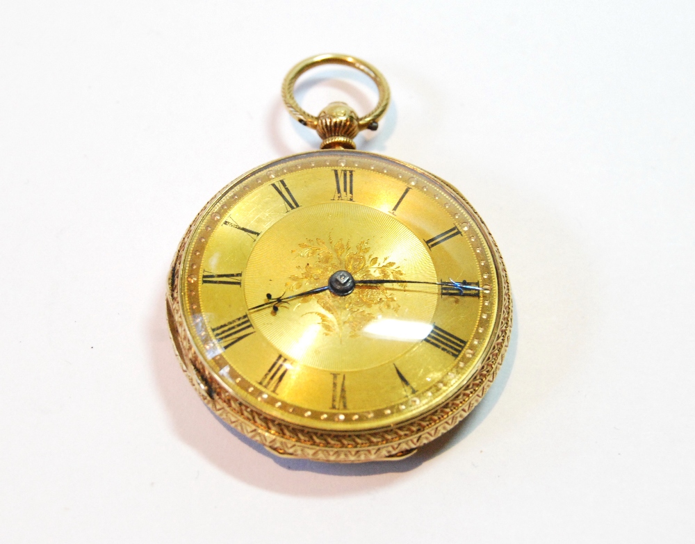 Lever watch with gold dial in 18ct gold open face case, 1866.