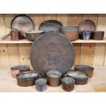 Sixteen pieces of 19th century copper kitchen wares, including a pair of oval terrine moulds,