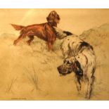 GEORGE VERNON STOKES (1873 - 1954) Retrievers Signed in pencil, coloured etching, 74/75,