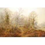COLIN W. BURNS (BRITISH, B. 1944) Pheasant on a woodland path Signed, oil on canvas, 58cm x 88.5cm.