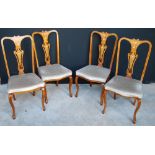 Set of four late Victorian marquetry mahogany dining chairs on cabriole legs.