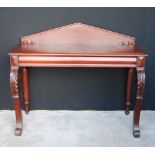 Victorian mahogany console table with acanthus carved cabriole legs and concealed side drawer,