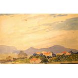DAVID SASSOON (SCOTTISH, 1888 - 1978) Landscape with houses Signed, watercolour, 20cm x 29cm.