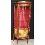 Late 20th century bowfront vitrine with ormolu mounts and three painted panels,