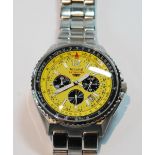 Gent's Accurist Skymaster quartz watch with yellow dial, stainless steel, on bracelet,