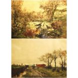 GEORGE HOUSTON (1867 - 1947) Fisher's Brig, Dalry, and The Old Road Pair of hand-coloured etchings,