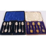 Cased silver gilt set of six coffee spoons,