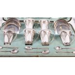 Roberts & Belk silver mounted Royal Doulton coffee set, Sheffield 1912, 352g gross.