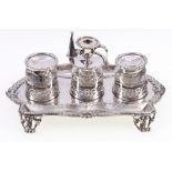 Victorian silver inkstand, makers Charles Thomas and George Fox, of serpentine rectangular form,