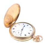 Gold plated hunter pocket watch in Denison case.