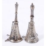 Two Victorian George Unite silver posy holders holders, Birmingham 1886, 74g, 12cm.