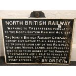 North British Railway Trespassers 1894 Act. sign, 67cm x 49cm.