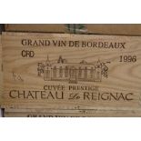 CHATEAU DE REIGNAC 1996, a case of twelve bottles, 12.59% vol, 75cl.