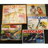 Four Meccano sets boxed, unverified if complete and a Meccano Dinky Way set 240, boxed.