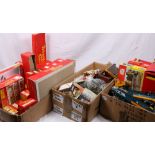 An extensive collection of OO gauge model railway accessories, many Tri-ang empty boxes, rail,