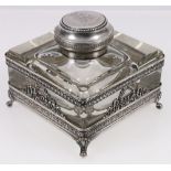 Early 20th century German 800 standard silver mounted glass inkwell,