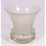 Lalique glass vase, the textured bowl of flared form on an octagonal foot,
