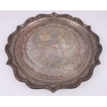 Victorian silver tray of serpentine circular form,