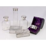 Two rectangular silver topped toilet jars, James Vickery, London 1876, 9cm,